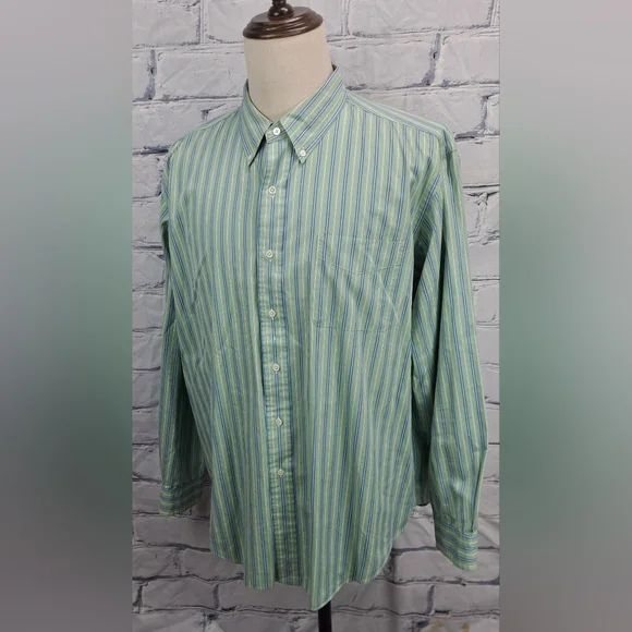 Ralph Lauren Men's Classic Fit Button Down Shirt Green Striped Smooth XXL 2XL - Picture 11 of 14